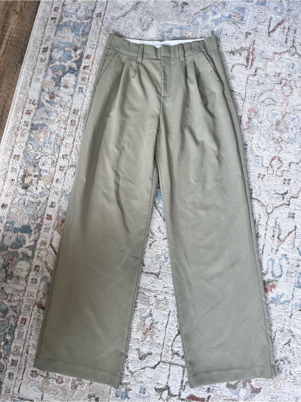 stradivarius Olive Green Straight-Leg Pleated work Trousers (slacks)